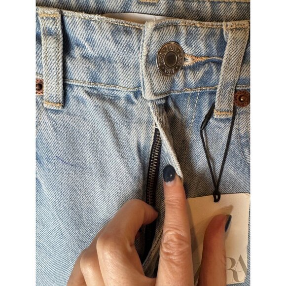 Zara Jeans Women 0 Blue Light Wash Denim Ripped Distressed Wide Leg NWT - Picture 10 of 15